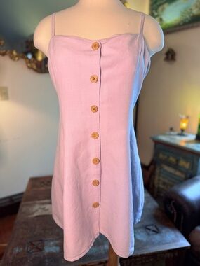 Linen Button-Front Mini Dress with Criss-Cross Back in Lilac